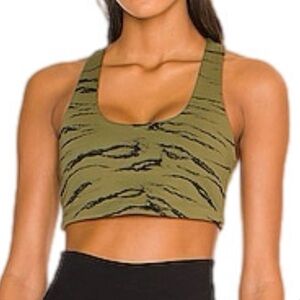 Beyond Yoga Racerback Ready Cropped Bra Olive Wood Jacquard Size Small